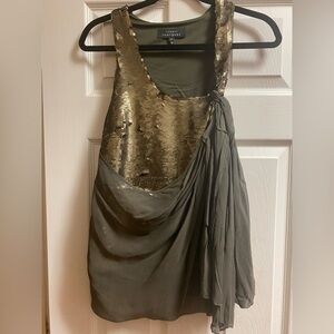 Robert Rodriguez Olive Green Sequins Silk Draped Layers Blouse Size 4